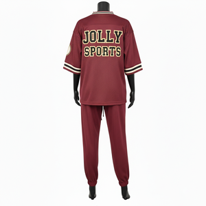 Conjunto deportivo de pantalón y jersey de malla transpirable GSM Premium para mujer, color borgoña, con logotipo bordado en la malla. - Product Image 2