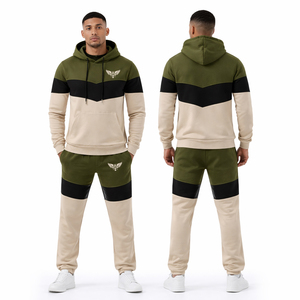 ชุดวอร์มผู้ชายแบบสั่งทำพิเศษ สีตัดต่อ โอลีฟกรีน เบจ ดำ ชุดจ็อกเกอร์ สกรีนโลโก้ได้ ชุดกีฬา ขายส่ง สหรัฐอเมริกา ยุโรป - Product Image 1