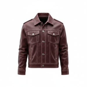 Chaqueta de Cuero Color Bronceado para Hombre TANVEX, Ecológica, con Cuello Alto, Bolsillos con Cremallera, Forro de Poliéster, Corte Ajustado, Informal para Invierno - Product Image 3