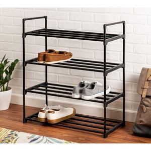 Simple Trending 2 Tier Stackable Metal Wire Grid Shoe Rack <b>Organizer</b> Space Saving Entryway Shoe <b>Shelf</b> Storage Black Storage Rack - Product Image 5