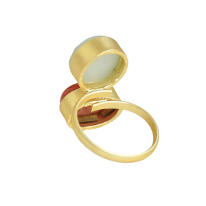 Anillo de Dos Piedras Laxmi Jewellers, Chapado en Oro, Latón, Calcedonia Ovalada, Coral, Engaste en Bisel, Joyería Minimalista Unisex de Moda - Product Image 4