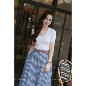 Haut décontracté pour femme à col rond, coupe ajustée, manches courtes, respirant, séchage rapide, en polyester/coton, idéal pour le bureau A8138 - Product Image 3