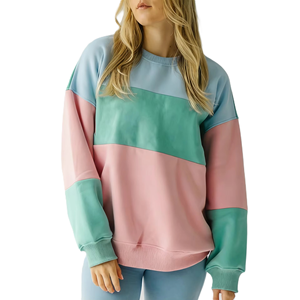 Heavyweight Color <b>Blocked</b> Embroidery Logo Sweatshirt Custom Knitted Cotton USA Fit Branding Loose Fit Clothing Women's Hoodies - Product Image 3