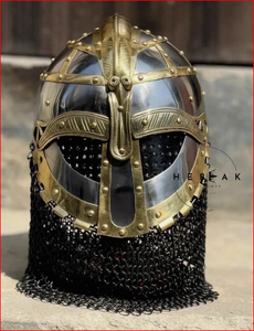 Casco Vikingo de Armadura Vendel, Casco de Guerrero de Metal y Latón con Protección Nasal para Cosplay - Product Image 1