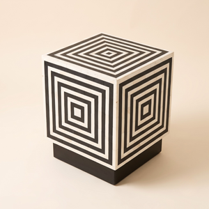 Bone Inlay & Resin Antique <b>Side</b> <b>Table</b> <b>White</b> Inlay Geometric Nightstand Home Decor <b>Side</b> <b>Table</b> Furniture - Product Image 2