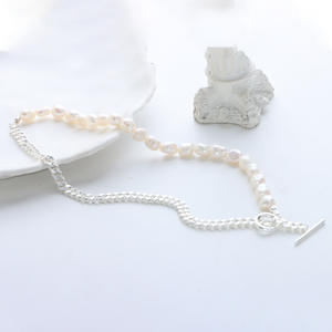Collar de Perlas de Agua Dulce Estilo Europeo Americano con Media Cadena y Media Perla, Cierre OT y Cadena Cubana, Producto Exclusivo - Product Image 4