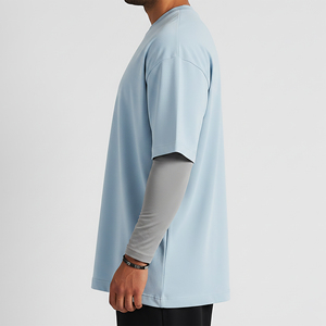 Camiseta de Algodón Azul Claro Extra Grande para Hombre, Cuello Redondo, Manga Corta, Informal, Transpirable, con Logotipo Estampado en la Parte Delantera, Nueva Llegada 2026 - Product Image 2