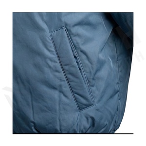 Blue Bomber Jacket Full Sleeve Stand Collar Zipper Closure Polyester Filling Solid Color Winter Wear - Product Image 5