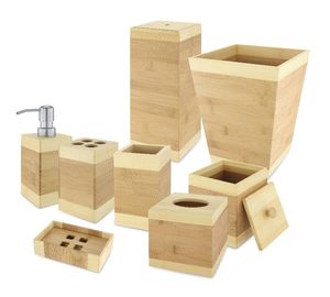 Ensemble d'accessoires de salle de bain en bois fait main avec un design naturel unique pour la décoration intérieure de salle de bain moderne - Product Image 1