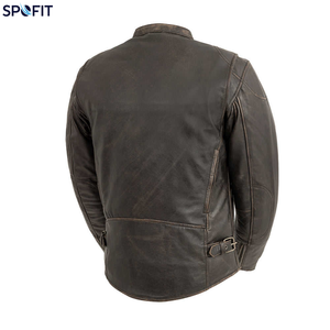 Veste de moto en cuir noir pour homme SPOFIT, manches longues, coupe-vent, toutes saisons, vêtements de course - Product Image 3