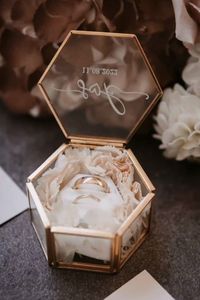 Customized Metal & Glass Storage Box Hexagon Ring Box With Metal Frame For Jewelry Organizer - Product Image 2