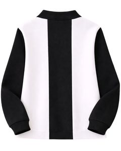 Sudadera Polo Personalizada para Hombre, Negra y Blanca, con Cierre de Cremallera de un Cuarto, Paneles Acanalados, Informal, de Forro Polar, Manga Larga, Estilo Urbano, Premium - Product Image 2