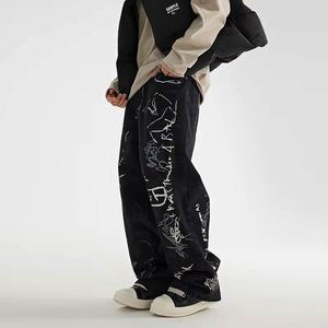 American High Street Splashing Ink Graffiti Jeans Hombres Diseño estrecho Pantalones de pierna ancha Retro Pierna recta Pantalones Casuales - Product Image 5