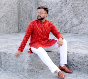 Ensemble Kurta Pyjama Imprimé pour Homme, Manches Longues, Vêtement Ethnique, Coupe Classique, Idéal pour Mariages et Festivals - Product Image 1