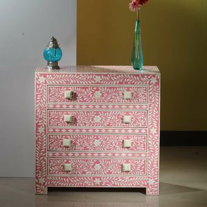 Commode de rangement en bois avec incrustations en os, fabriquée à la main, pour chambre moderne, décoration de meubles de maison - Product Image 1