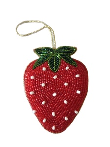 Beautiful bird design <b>pink</b> and green coloured seed beaded embroidery keychain and keyring and bag accessories from India - Product Image 5