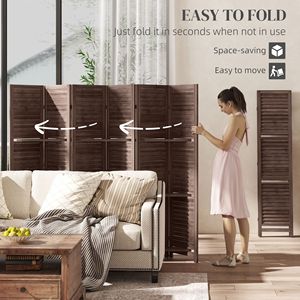 67\" Tall Wood Privacy <b>Screen</b> Divider 3 Shelves 6 Panel Traditional Freestanding Divider for Dining Walnut <b>Folding</b> Storage for - Product Image 5