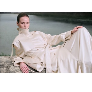 Gabardina de Alta Costura ODM para Mujer, Gabardina Clásica ROH de Doble Botonadura, Gabardina Larga con Cinturón, Gabardina Elegante para Mujer - Product Image 3
