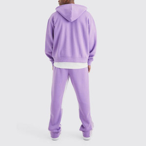 Street Style Sun Faded New Arrival Men Sweat Suit Baggy Look Rhinestone Acid Wash 2 Piece Hooded & Stacked Pant <b>Set</b> - Product Image 2