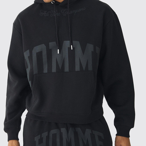 Sweat-shirt décontracté pour homme, coupe oversize, bleu marine, avec poche à imprimé lettres sur le devant, 100% coton, tissu French Terry respirant, idéal pour l'automne - Product Image 6