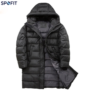 Custom Men's Long Hooded Puffer Jacket <b>Thick</b> <b>Winter</b> <b>Coat</b> Windproof Polyester Wadding Casual Loose Fit Zipper Closure Solid Black - Product Image 2