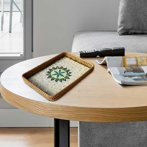 Plateau en rotin de luxe fait main avec incrustation de nacre – Plateau de service haut de gamme pour collations, idéal pour les repas festifs et les cadeaux - Product Image 3