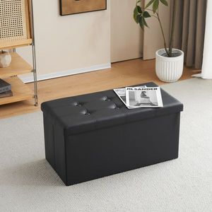 FCH Glossy Pull Point PVC MDF Repose-pieds de rangement pliable 76*38*38cm Tabouret et pouf noir - Product Image 5