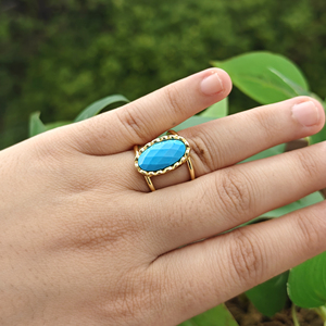 Wholesale Natural Gemstone Shape Oval 18k Gold Plated Brass Open Band <b>Adjustable</b> <b>Rings</b> Handmade Fashion Jewelry Popular Design - Product Image 5