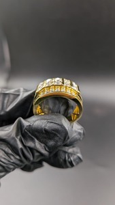 Moissanite Cluster <b>for</b> <b>Men</b> 925 <b>Silver</b> Yellow Gold Finish Look <b>Ring</b> Luxury Wedding Band Hip Hop Diamond Jewelry <b>for</b> <b>Men's</b> - Product Image 5