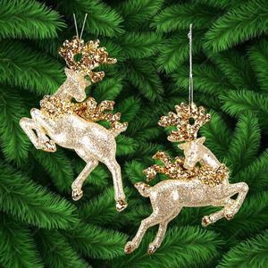 Christmas New Year Holiday Hanging Decoration Champagne Gold <b>Light</b> Gold White w/Sparkle Silver Glitter Acrylic <b>Reindeer</b> Ornament - Product Image 3