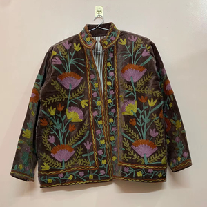 Indian Embroidery <b>Short</b> Boho White Velvet Suzani Embroidered <b>Short</b> <b>Jacket</b> Floral Suzani Bomber Women's <b>Jacket</b> - Product Image 1