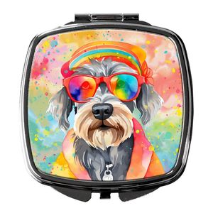 Espejo de maquillaje de viaje compacto para mujeres y niñas Schnauzer Hippie Dawg decorativo plegable espejo de bolsillo de mano regalo - Product Image 1