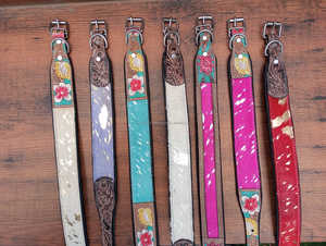 100% Natural Hair on Metallic Cowhide Branded Dog Collar Hand Tooled Western Padded Collar Engraved Genuine Leather Pet Collar - Product Image 6