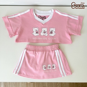 ชุดเสื้อครอปและกระโปรงลายหมีสำหรับเด็กผู้หญิง SeunKids ผ้าคอตตอนริบถัก 100% สำหรับใส่หน้าร้อน ราคาโรงงาน - Product Image 4