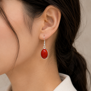 Natural Red Onyx Oval Charm Earrings 925 <b>Sterling</b> <b>Silver</b> Bezel Set Gemstone Ear <b>Wire</b> Handmade Engagement Jewelry for Women - Product Image 4