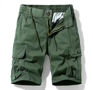 Shorts cargo d'été pour hommes, couleur unie, taille élastique, coupe ample, formel, confortable, droit, respirant, broderie frontale, 100 % coton - Product Image 4