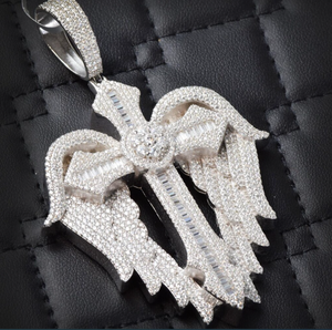 Iced Out Moissanite <b>Angel</b> Wings Cross Pendant 925 Sterling Silver Pave <b>Charm</b> Jewelry for Unisex Party Wear - Product Image 2