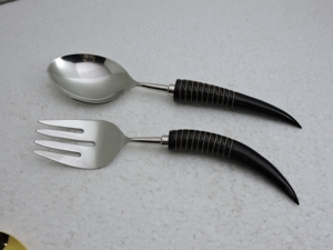 Servidor de ensalada con cuerpo de acero inoxidable y mango de resina, par de utensilios para eventos, catering, restaurantes, suministros de cocina, venta al por mayor. - Product Image 5