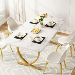 New Design Modern Metal Dining Table With <b>Marble</b> <b>Top</b> Luxury Gold Plated Dining Dining - Product Image 4