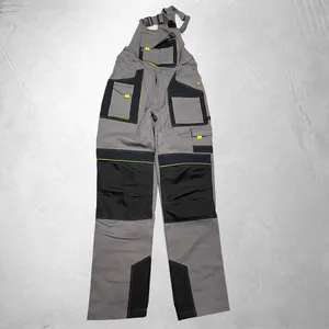 Pantalones de Trabajo Grises para Hombre con Paneles Reforzados Negros, Ribete Amarillo Neón y Múltiples Bolsillos Tipo Cargo - Product Image 1