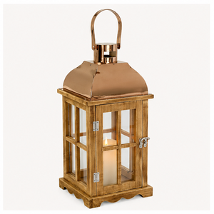 Farol de Madera Estilo Rústico con Tapa Metálica en Oro Rosa, Portavelas Decorativo para Bodas y Decoración del Hogar y Jardín, Venta al Por Mayor - Product Image 4
