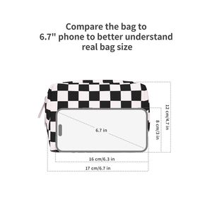 Cute Small Checkered Zipper Pouch Travel <b>Makeup</b> Bag with Compartments for Women Convenient Purse Cosmetic <b>Case</b> - Product Image 3