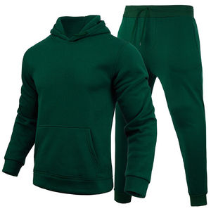 Men's Embroidered <b>Hooded</b> Sweatshirt Set Solid Green Fleece Casual Winter Breathable Knitted Jogging Pants Full <b>Zip</b> Hoodie Long - Product Image 5