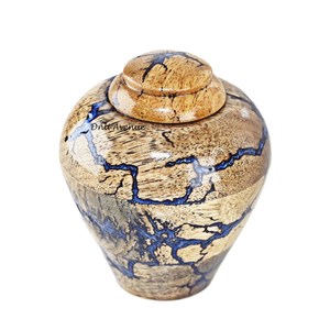 Urne funéraire en bois pour cendres humaines, récipient commémoratif avec finition craquelée bleue pour adultes - Product Image 3