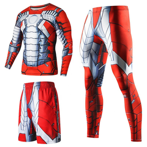 Ensemble de rashguard de compression pour homme, motif venin d'araignée rouge et noir, manches longues, pantalon long et short, séchage rapide, pour la gym et le fitness - Product Image 5