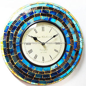 <b>Antique</b> <b>Style</b> Mosaic Glass Iron round Wall <b>Clock</b> Quality Metal Wall <b>Clock</b> with Needle Display for Time Use and Wall Decoration - Product Image 2