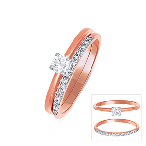 <b>Two</b>-Way Elegance Diamond <b>Ring</b> Set Rose Gold Halo Diamond <b>Ring</b> 14K with Round Cut Center <b>Stone</b> - Product Image 1