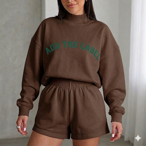 Ensemble haut à col montant et short pour femme, conçu pour une présentation élégante avec une structure raffinée en deux pièces - Product Image 1