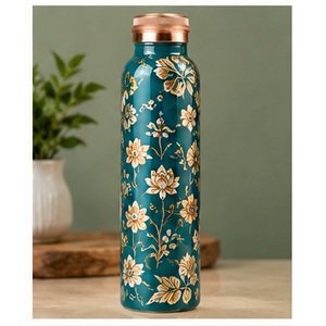 Botella de Agua de Cobre con Diseño de Pavo Real, Negra con Patrón Floral, Portátil, Estilo Oriental - Product Image 3