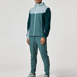 Ensemble de jogging sportif pour homme, coupe-vent à capuche 2 en 1, manches longues, séchage rapide, hiver, gris bleu, 100% coton, coupe classique - Product Image 4